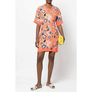 Diane Von Furstenberg Pera Floral Tunic Dress Medium NWOT Vibrant Orange